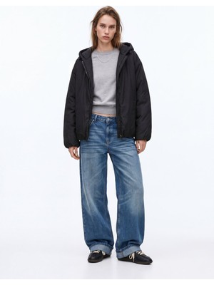 LTB Relaxed Fit Şişme Kapüşonlu Siyah Mont