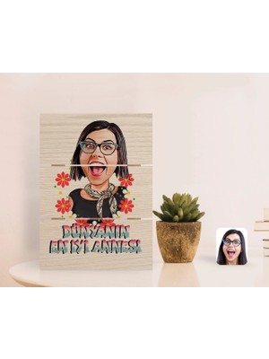 BK Gift Kişiye Özel Dünyanın En Iyi Annesi Karikatürlü Otantik Masaüstü Ahşap Palet Çerçeve-1