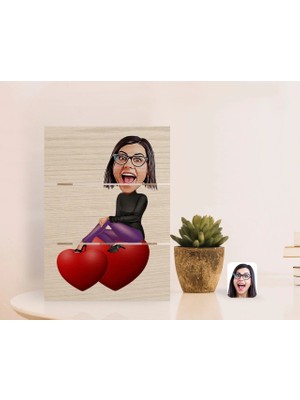 BK Gift Kişiye Özel Kadın Karikatürlü Otantik Masaüstü Ahşap Palet Çerçeve-2