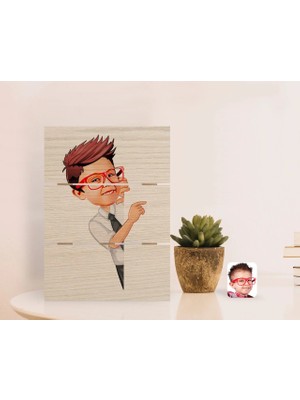 BK Gift Kişiye Özel Erkek Çocuk Karikatürlü Otantik Masaüstü Ahşap Palet Çerçeve-3