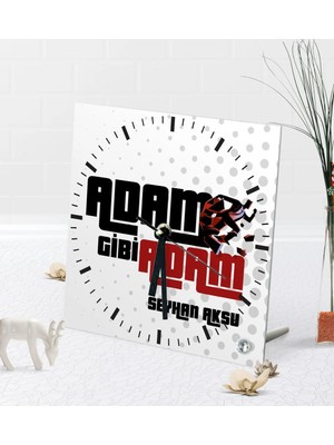 BK Gift Kişiye Özel Adam Gibi Adam Masaüstü Kare Cam Saat