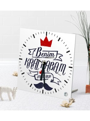 BK Gift Kişiye Özel Benim Kral Babam Masaüstü Kare Cam Saat