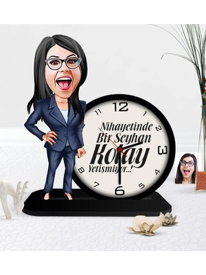 BK Gift Kişiye Özel Bayan Kolay Yetişmiyor Karikatürlü Ahşap Masaüstü Saat - 3