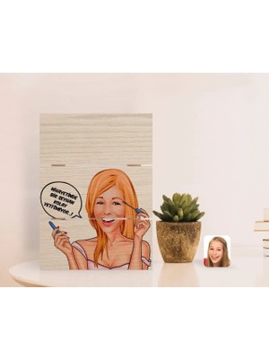 BK Gift Kişiye Özel Kadın Kolay Yetişmiyor Karikatürlü Otantik Masaüstü Ahşap Palet Çerçeve-7