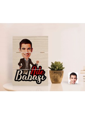 BK Gift Kişiye Özel Aile Babası Karikatürlü Otantik Masaüstü Ahşap Palet Çerçeve-1