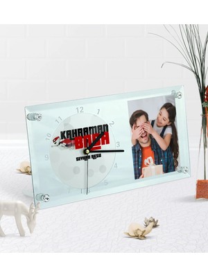 BK Gift Kişiye Özel Fotoğraflı Kahraman Baba Masaüstü Cam Saat-2