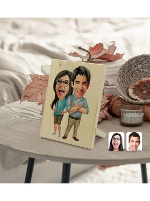 BK Gift Kişiye Özel Sevgililer Karikatürlü Dekoratif Ahşap Çerçeve Model 101