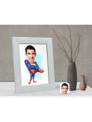 BK Gift Kişiye Özel Süper Adam Karikatürlü Dekoratif Çerçeve-1