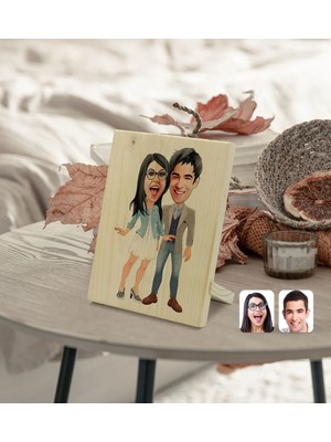 BK Gift Kişiye Özel Sevgililer Karikatürlü Dekoratif Ahşap Çerçeve Model 81