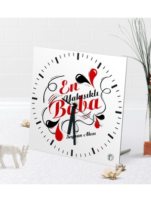 BK Gift Kişiye Özel En Yakışıklı Baba Masaüstü Kare Cam Saat