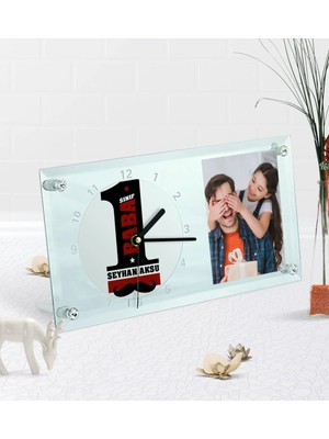 BK Gift Kişiye Özel Fotoğraflı 1. Sınıf Baba Masaüstü Cam Saat