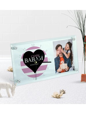 BK Gift Kişiye Özel Canım Babam Fotoğraflı Masaüstü Cam Saat-1