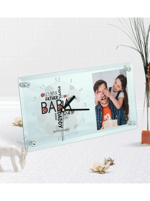 BK Gift Kişiye Özel Fotoğraflı Baba Masaüstü Cam Saat