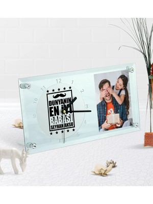 BK Gift Kişiye Özel Fotoğraflı Dünyanın En Iyi Babası Masaüstü Cam Saat-5