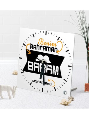 BK Gift Kişiye Özel Benim Kahraman Babam Masaüstü Kare Cam Saat