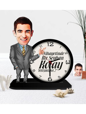 BK Gift Kişiye Özel Bay Kolay Yetişmiyor Karikatürlü Ahşap Masaüstü Saat