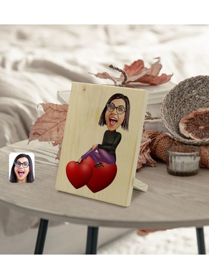 BK Gift Kişiye Özel Kadın Karikatürlü Dekoratif Ahşap Çerçeve Model 2