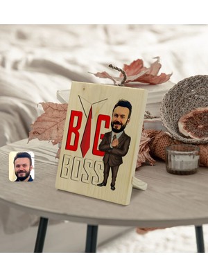 BK Gift Kişiye Özel Erkek Big Boss Karikatürlü Dekoratif Ahşap Çerçeve Model 4
