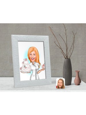BK Gift Kişiye Özel Kadın Aşçı Karikatürlü Dekoratif Çerçeve-3