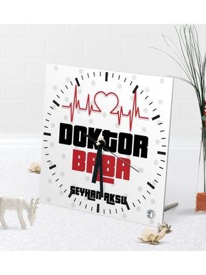 BK Gift Kişiye Özel Doktor Baba Masaüstü Kare Cam Saat-2