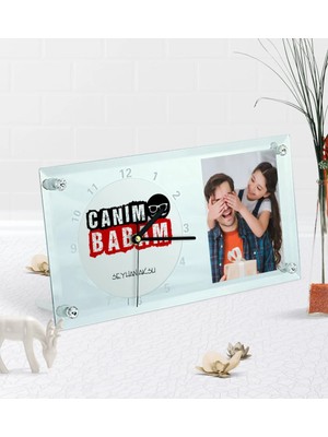 BK Gift Kişiye Özel Fotoğraflı Canım Babam Masaüstü Cam Saat-6