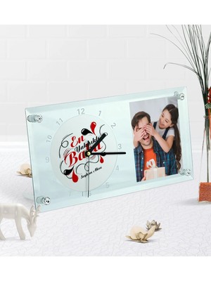 BK Gift Kişiye Özel Fotoğraflı En Yakışıklı Baba Masaüstü Cam Saat