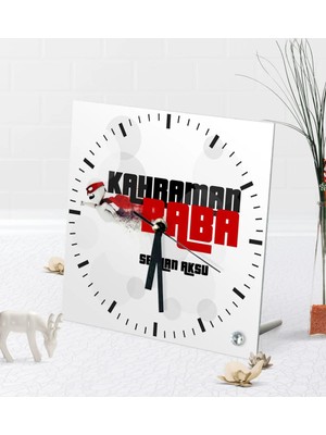 BK Gift Kişiye Özel Kahraman Baba Masaüstü Kare Cam Saat-2