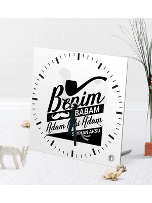 BK Gift Kişiye Özel Benim Babam Adam Gibi Adam Masaüstü Kare Cam Saat