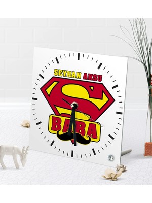 BK Gift Kişiye Özel Süper Baba Masaüstü Kare Cam Saat-1