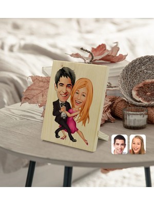 BK Gift Kişiye Özel Sevgililer Karikatürlü Dekoratif Ahşap Çerçeve Model 13