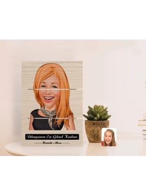 BK Gift Kişiye Özel Dünyanın En Güzel Kadını Karikatürlü Otantik Masaüstü Ahşap Palet Çerçeve-3