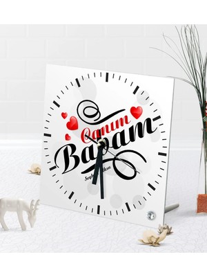 BK Gift Kişiye Özel Canım Babam Masaüstü Kare Cam Saat-7
