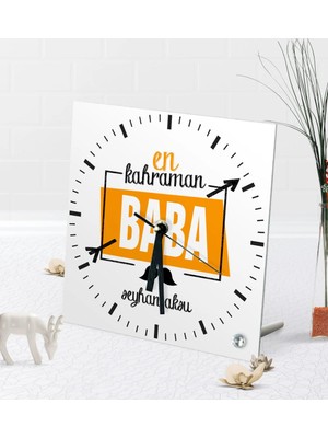 BK Gift Kişiye Özel En Kahraman Baba Masaüstü Kare Cam Saat
