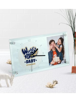 BK Gift Kişiye Özel Fotoğraflı Dünyanın En Iyi Babası Masaüstü Cam Saat-3