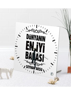 BK Gift Kişiye Özel Dünyanın En Iyi Babası Masaüstü Kare Cam Saat-6