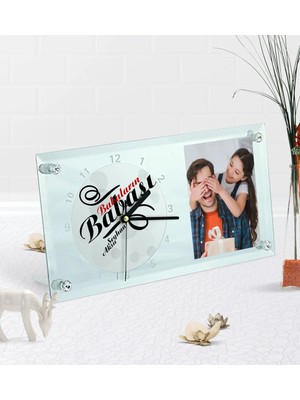 BK Gift Kişiye Özel Fotoğraflı Babaların Babası Masaüstü Cam Saat-1