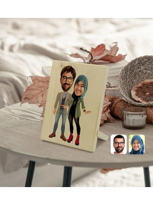 BK Gift Kişiye Özel Sevgililer Karikatürlü Dekoratif Ahşap Çerçeve Model 60