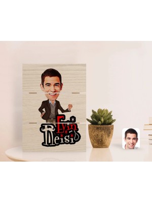 BK Gift Kişiye Özel Evin Reisi Karikatürlü Otantik Masaüstü Ahşap Palet Çerçeve-2