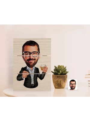 BK Gift Kişiye Özel Erkek Karikatürlü Otantik Masaüstü Ahşap Palet Çerçeve-50
