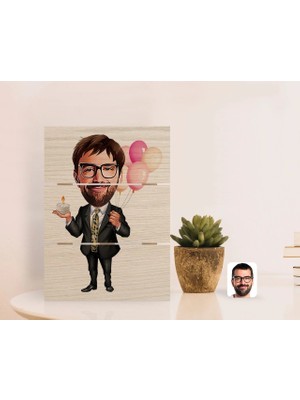 BK Gift Kişiye Özel Erkek Doğum Günü Karikatürlü Otantik Masaüstü Ahşap Palet Çerçeve-3