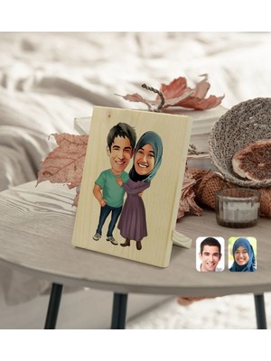 BK Gift Kişiye Özel Sevgililer Karikatürlü Dekoratif Ahşap Çerçeve Model 61
