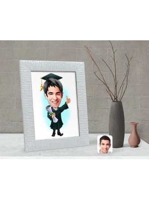 BK Gift Kişiye Özel Erkek Mezun Karikatürlü Dekoratif Çerçeve-1