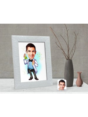 BK Gift Kişiye Özel Erkek Kimya Öğretmeni Karikatürlü Dekoratif Çerçeve-3