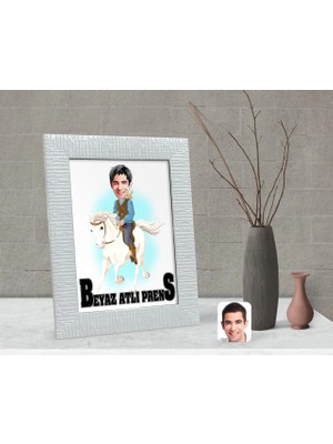 BK Gift Kişiye Özel Beyaz Atlı Prens Karikatürlü Dekoratif Çerçeve-3