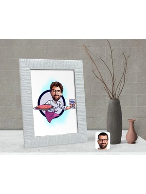 BK Gift Kişiye Özel Erkek Garson Karikatürlü Dekoratif Çerçeve-1