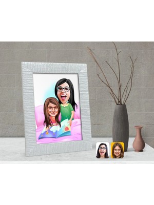 BK Gift Kişiye Özel Anne Kız Karikatürlü Dekoratif Çerçeve-3