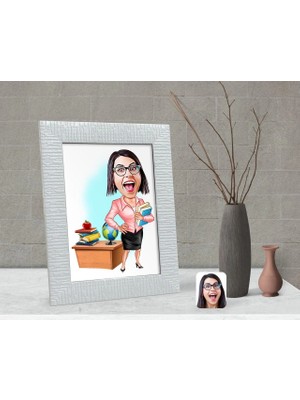 BK Gift Kişiye Özel Kadın Öğretmen Karikatürlü Dekoratif Çerçeve-5