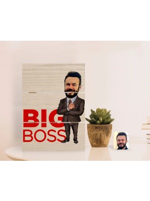 BK Gift Kişiye Özel Erkek Big Boss Karikatürlü Otantik Masaüstü Ahşap Palet Çerçeve-2