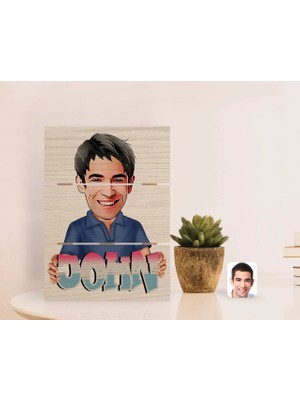 BK Gift Kişiye Özel Isimli Erkek Karikatürlü Otantik Masaüstü Ahşap Palet Çerçeve