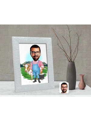 BK Gift Kişiye Özel Çiftçi Karikatürlü Dekoratif Çerçeve-1